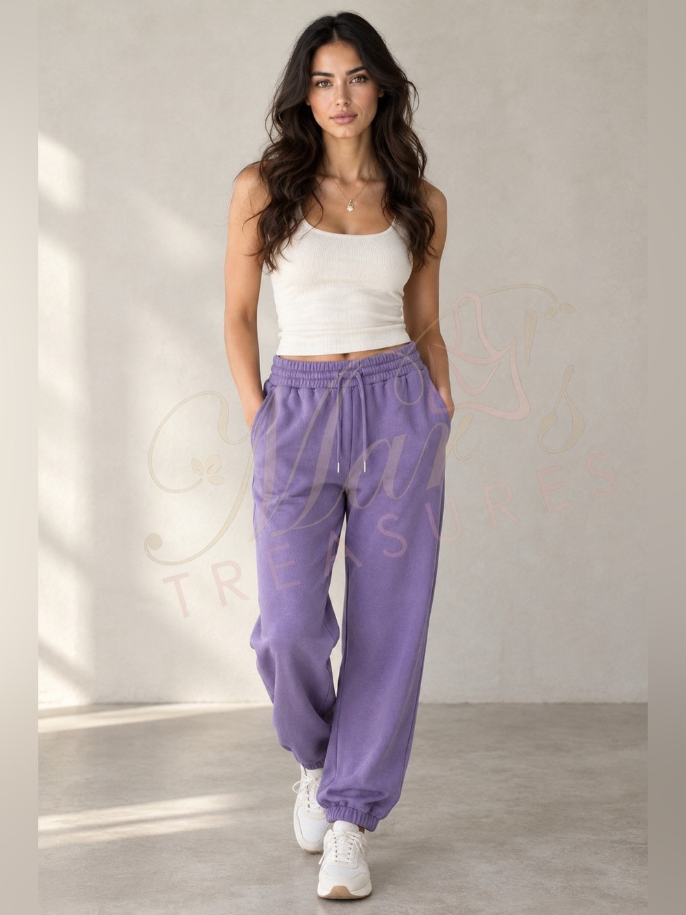Woolx Women's Drawstring Joggers Relaxed Fit Purple Sz M